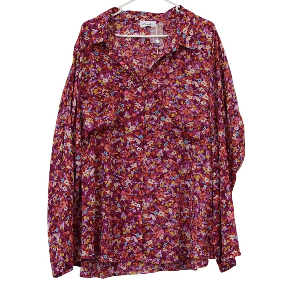 Emily Wonder‎ Floral Button Down Blouse Plum Orange Women Plus Size 3X T11072-12